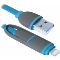 Дата кабель Defender USB10-03BP USB - Micro USB/Lightning, blue, 1m Фото
