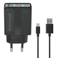 Зарядний пристрій Grand-X 5V 2,1A Black + cable USB-Lightning Фото