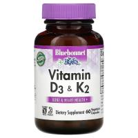 Витамин Bluebonnet Nutrition Витамины D3 и K2, Vitamins D3 K2, 60 вегетарианс Фото