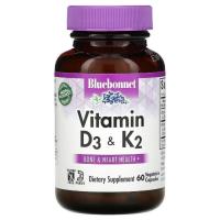 Витамин Bluebonnet Nutrition Витамины D3 и K2, Vitamins D3 & K2, 60 вегетариан Фото