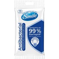 Вологі серветки Smile Antibacterial з Д-пантенолом 15 шт. Фото