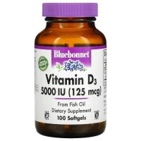 Витамин Bluebonnet Nutrition Витамин D3 5000IU (125 мкг), Vitamin D3, 100 жела Фото