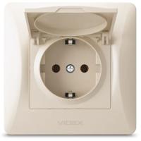 Розетка Videx BINERA 1ая с заземлением и крышкой кремова Фото