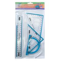 Линейка ZiBi Комплект: линейка 20см, 2 угольника, транспортир, Фото