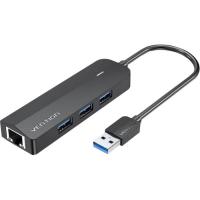 Концентратор Vention USB 3.0 to 3хUSB 3.0/RJ45 Gigabit black Фото