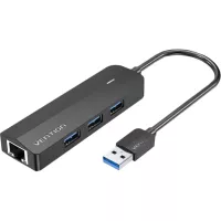 Концентратор Vention USB 3.0 to 3хUSB 3.0/RJ45 Gigabit black Фото