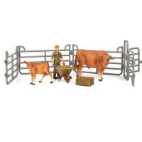 Фигурка Kids Team набор Ферма фермер, рыжий бык и телёнок Фото