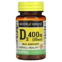 Витамин Mason Natural Витамин D3, 10 мкг (400 МЕ), Vitamin D3, 100 геле Фото