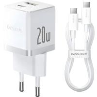 Зарядное устройство Baseus 1xUSB-C 20W + 1xUSB white + cable USB-C to USB-C 6 Фото