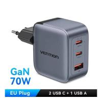 Зарядний пристрій Vention 1xUSB-C PD70W + 1xUSB QC3.0 22.5W GaN + cable USB- Фото