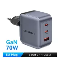 Зарядний пристрій Vention 1xUSB-C PD70W + 1xUSB QC3.0 22.5W GaN + cable USB- Фото