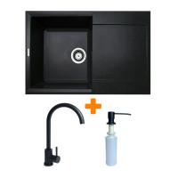 Мийка кухонна Adamant Horizon чорний + змішувач + дозатор Фото