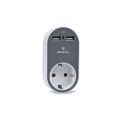 Зарядное устройство REAL-EL USB-устройств + розетка Фото