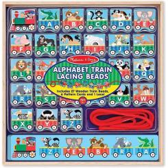 Развивающая игрушка Melissa&Doug деревянная шнуровка-паровозик "Алфавит" Фото
