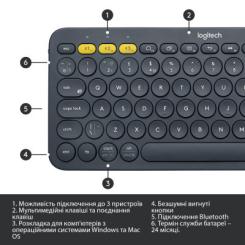 Клавиатура Logitech K380 Multi-Device Bluetooth UA Graphite Фото 5