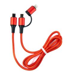 Дата кабель Dengos USB-C to USB-C + Lightning 1.0m red Фото