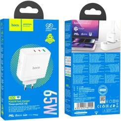 Зарядное устройство HOCO 2xUSB-C PD65W + 1xUSB QC3.0 White Фото 4