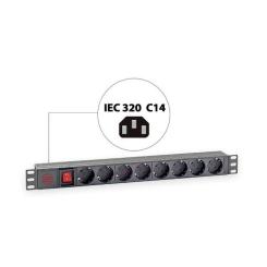 Силовой блок Kingda 19" 1U 8xSchuko, вимикач, С14 Фото 1