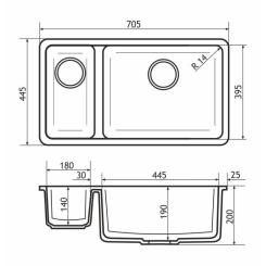 Мойка кухонная GRANADO Under top DOUBLE grafito Фото 5