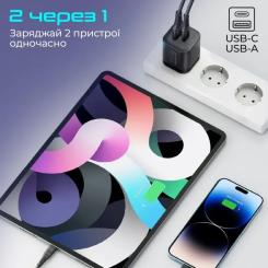 Зарядное устройство Promate USB-C + USB-A Фото 2