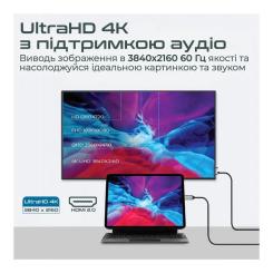 Кабель мультимедийный Promate USB-C to HDMI M 1.8m + USB-CF grey Фото 2