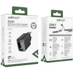 Зарядное устройство Acefast A78 1xUSB-C PD20W + 1xUSB-A GaN Black Фото 6