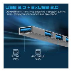 Концентратор Promate USB-C 4-in-1 порти Promate litehub-4.grey Фото 2