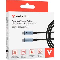 Дата кабель Verbatim USB-C to USB-C 1.2m 240W black Фото 2