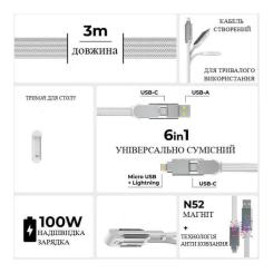Дата кабель Rolling Square 6in1 inCharge XL 3.0m white Фото 3
