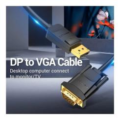 Кабель мультимедийный Vention DisplayPort M to VGA M 1.5m 1080p60Hz black Фото 1