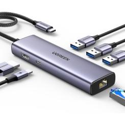 Концентратор Ugreen USB-C 6-in-1 3xUSB 3.0 + HDMI 4K@30Hz + RJ45 1000M Фото