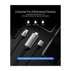 Кабель мультимедийный Ugreen USB to HDMI 1.5m gray Фото 3