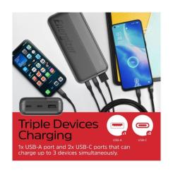 Батарея универсальная Energizer 20000mAh 15W, USB-А, 2*USB-C, Black Фото 5