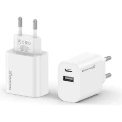 Зарядное устройство Grand-X 1xUSB-C + 1xUSB 21W OCP white Фото 1