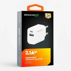 Зарядное устройство Grand-X 1xUSB-C + 1xUSB 21W OCP white Фото 4