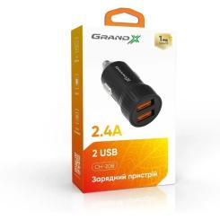 Зарядное устройство Grand-X 1xUSB 2.4A car adapter black Фото 1