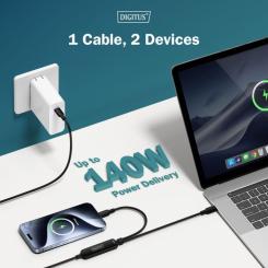 Дата кабель Digitus USB-C to 2xUSB-C 1.8m 140W black Фото 5