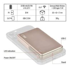 Батарея универсальная EMOS 10000mAh, MagSafe, 20W, pink Фото 5