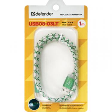 Дата кабель Defender USB08-03LT USB - Micro USB, GreenLED backlight, 1m Фото 2