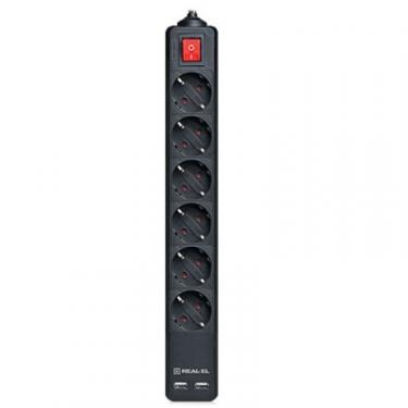 Сетевой фильтр питания REAL-EL REAL-EL RS-6 PROTECT USB, 3m, black Фото
