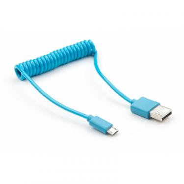 Дата кабель Vinga USB 2.0 AM to Micro 5P Spring 1m blue Фото