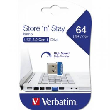 USB флеш накопитель Verbatim 64GB Store 'n' Stay NANO Blue USB 3.0 Фото 4