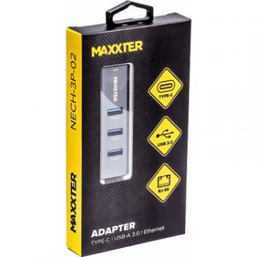 Концентратор Maxxter Type-C to Gigabit Ethernet, 3 Ports USB 3.0 Фото 2