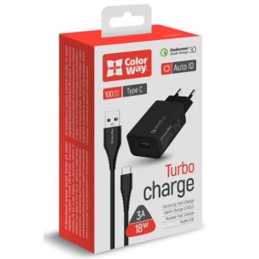 Зарядное устройство ColorWay 1USB Quick Charge 3.0 (18W) black + cable Type C Фото 7