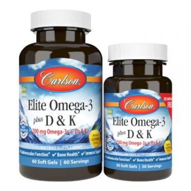 Жирные кислоты Carlson Омега-3 с Витаминами D и K, 700 мг, Вкус Лимона, E Фото