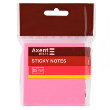 Бумага для заметок Axent з клейким шаром неоновий рожевий 75х75мм, 100 арку Фото 1