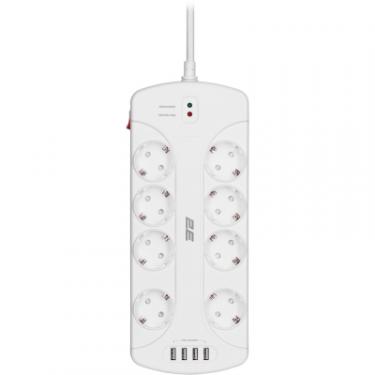 Сетевой фильтр питания 2E 8XSchuko, 3G*1.5мм, 4*USB-A, 3м, white Фото 1