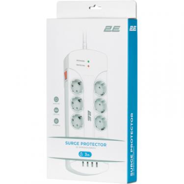 Сетевой фильтр питания 2E 8XSchuko, 3G*1.5мм, 4*USB-A, 3м, white Фото 5