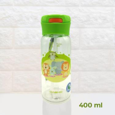Бутылка для воды Casno 400 мл KXN-1195 Зелена Малята-звірята з соломинкою Фото 1
