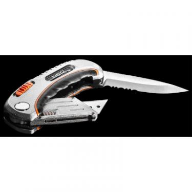 Нож монтажный Neo Tools складаний, 2 наконечники, 5 трапецієподібних лез у Фото 2